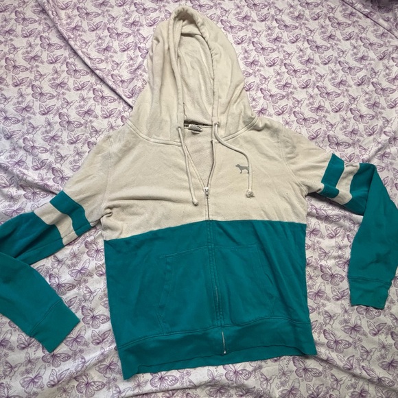 PINK Victoria's Secret Teal and Cream Hoodie - Picture 1 of 2